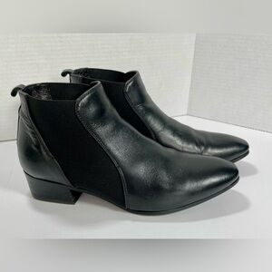 AQUATALIA Black Leather Chelsea Ankle Boots Made in Italy Block Heel 7.5